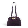 MOSCHINO NYLON LOGO BAG IN BROWN WITH LEATHER STRAP DETAIL