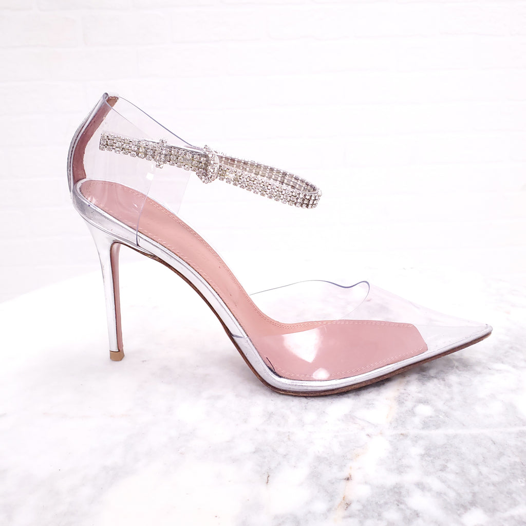 AMINA MUADDI PVC CRYSTAL STRAP HEELS - SIZE 36