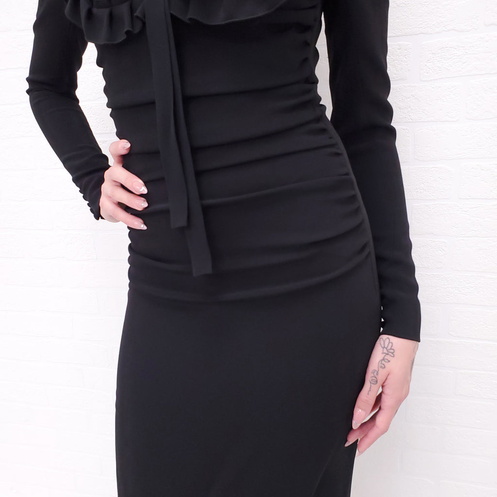 ALESSANDRA RICH BLACK DRESS WITH STRIPES - SIZE 0