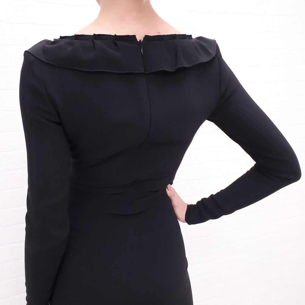 ALESSANDRA RICH BLACK DRESS WITH STRIPES - SIZE 0