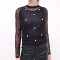 SID NEIGUM STRETCH MESH PEARL EMBELLISHED TOP - SIZE XS
