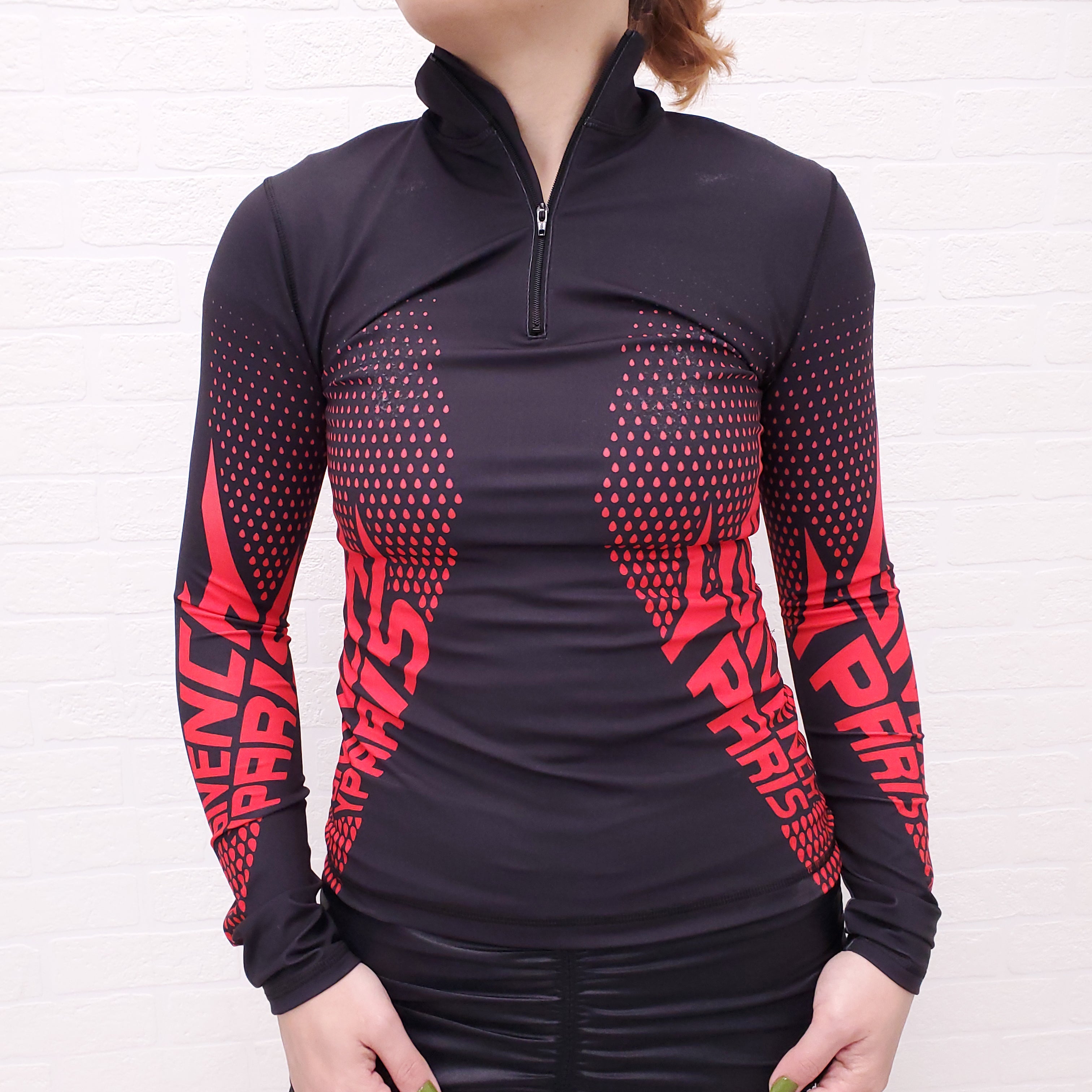 GIVENCHY RED AND BLACK NEOPRENE ZIP UP JUMPER - SIZE 36