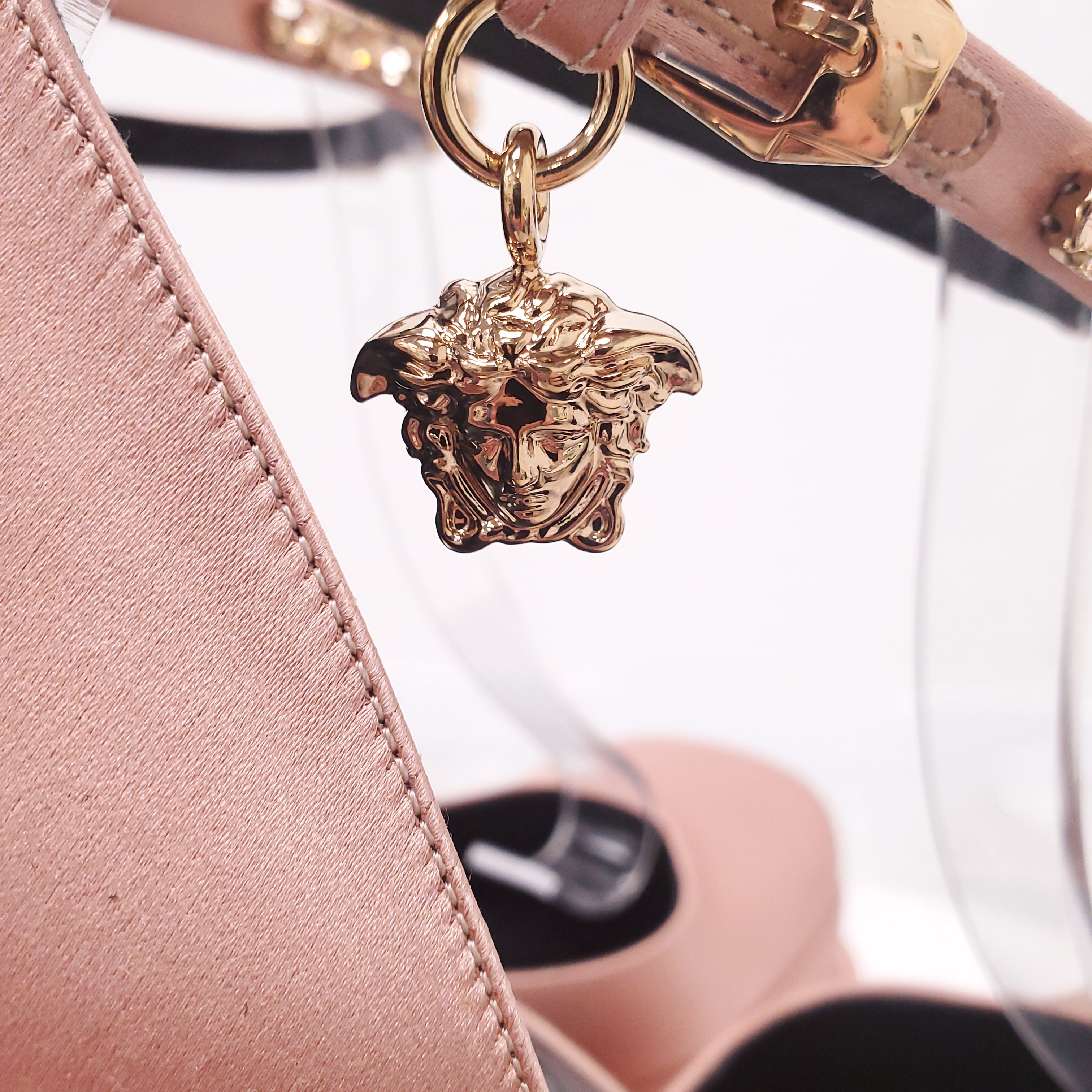 VERSACE CHAMPAGNE MEDUSA AEVITA SATIN PLATFORM PUMPS - SIZE 41 ($1325)