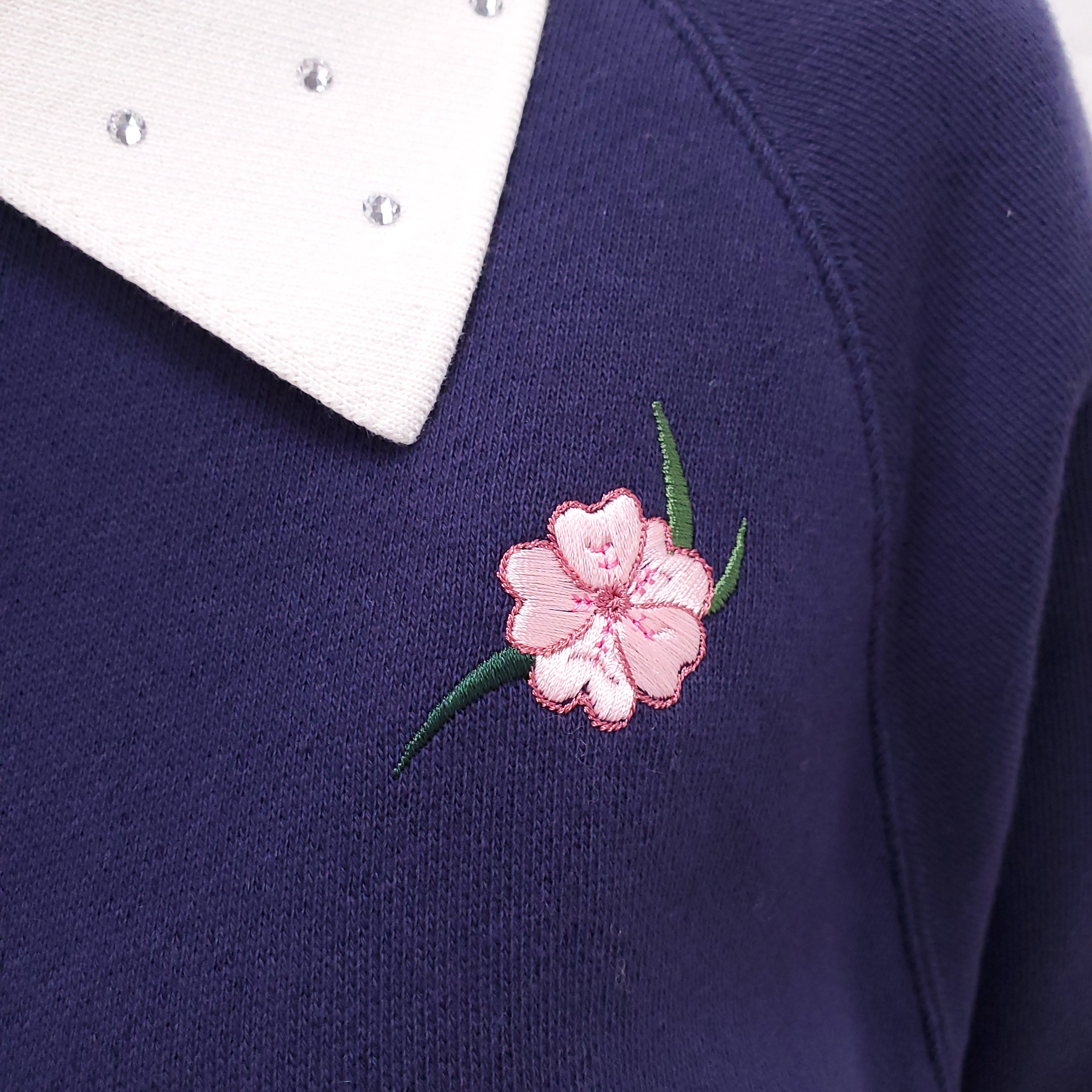 ALESSANDRA RICH EMBROIDERED NAVY SWEATER - SIZE S