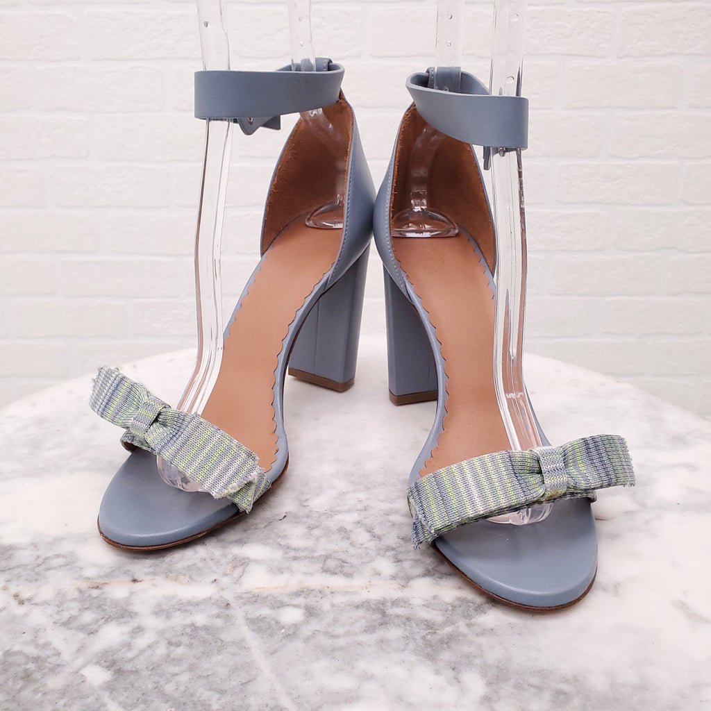 M MISSONI BLUE BLOCK HEELS WITH STRIPE BOW - SIZE 39