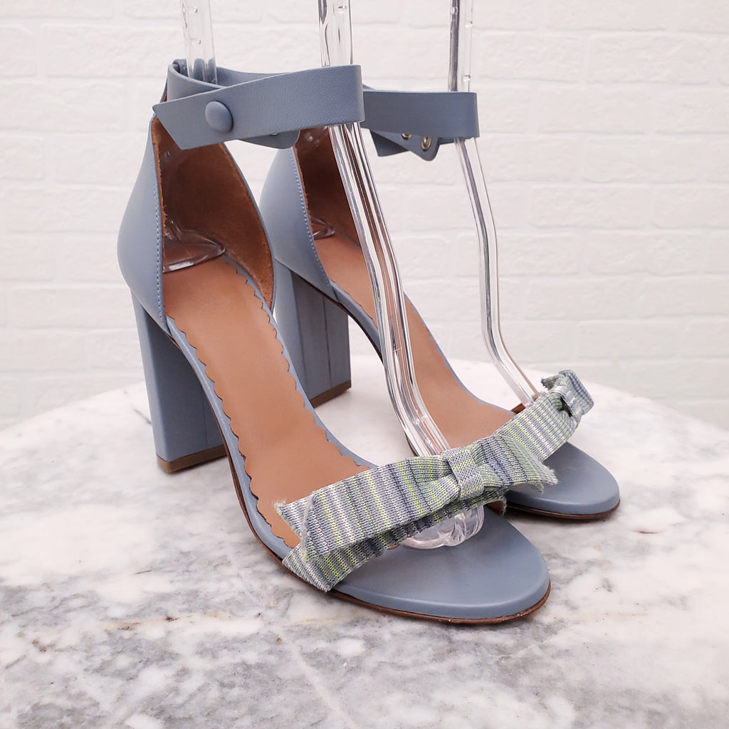 M MISSONI BLUE BLOCK HEELS WITH STRIPE BOW - SIZE 39