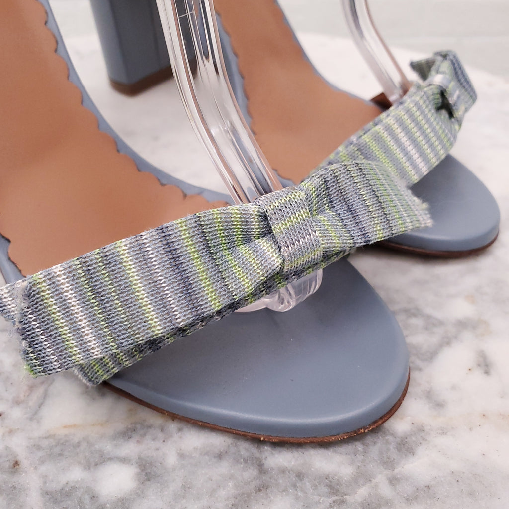 M MISSONI BLUE BLOCK HEELS WITH STRIPE BOW - SIZE 39