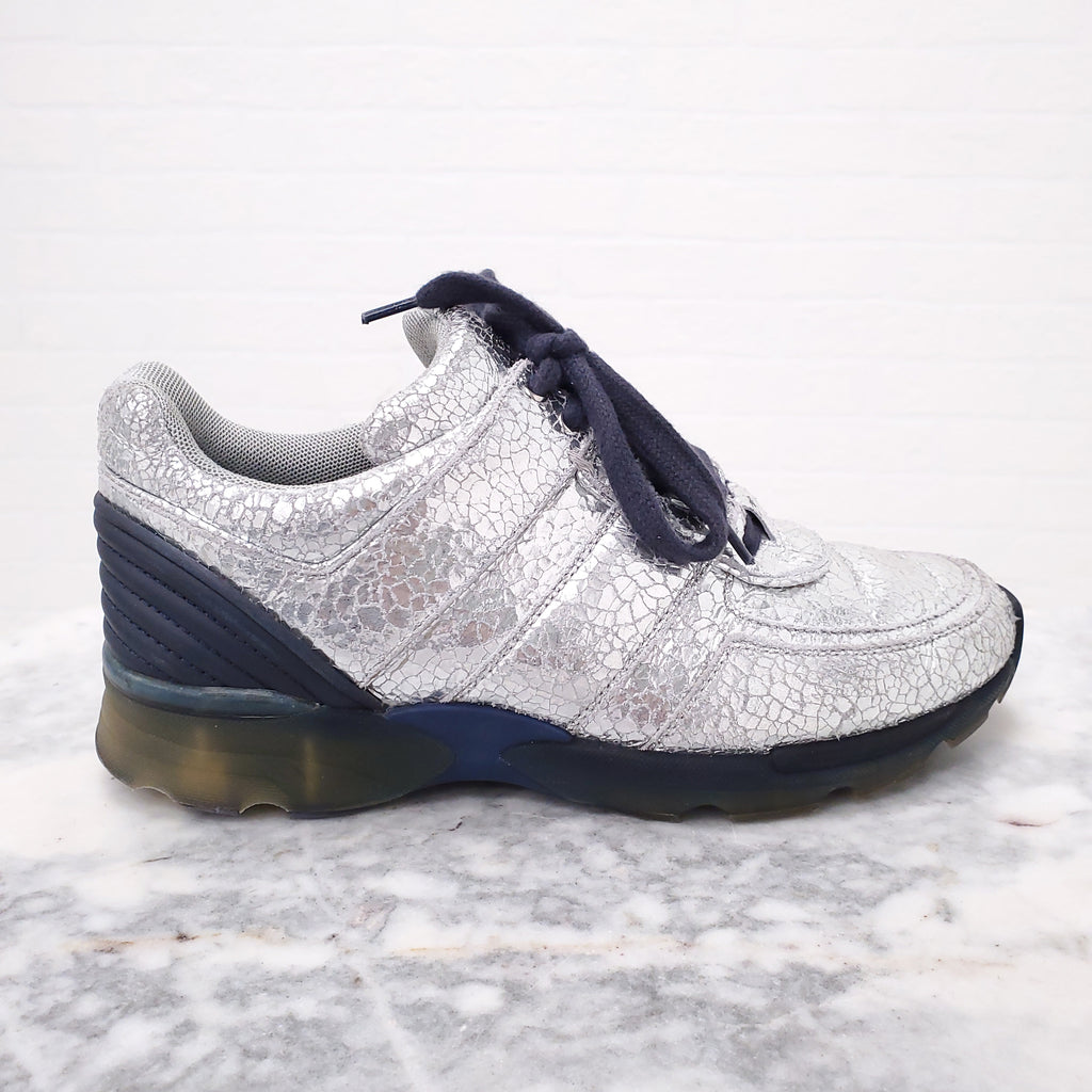 CHANEL SILVER SNEAKERS - SIZE 37.5