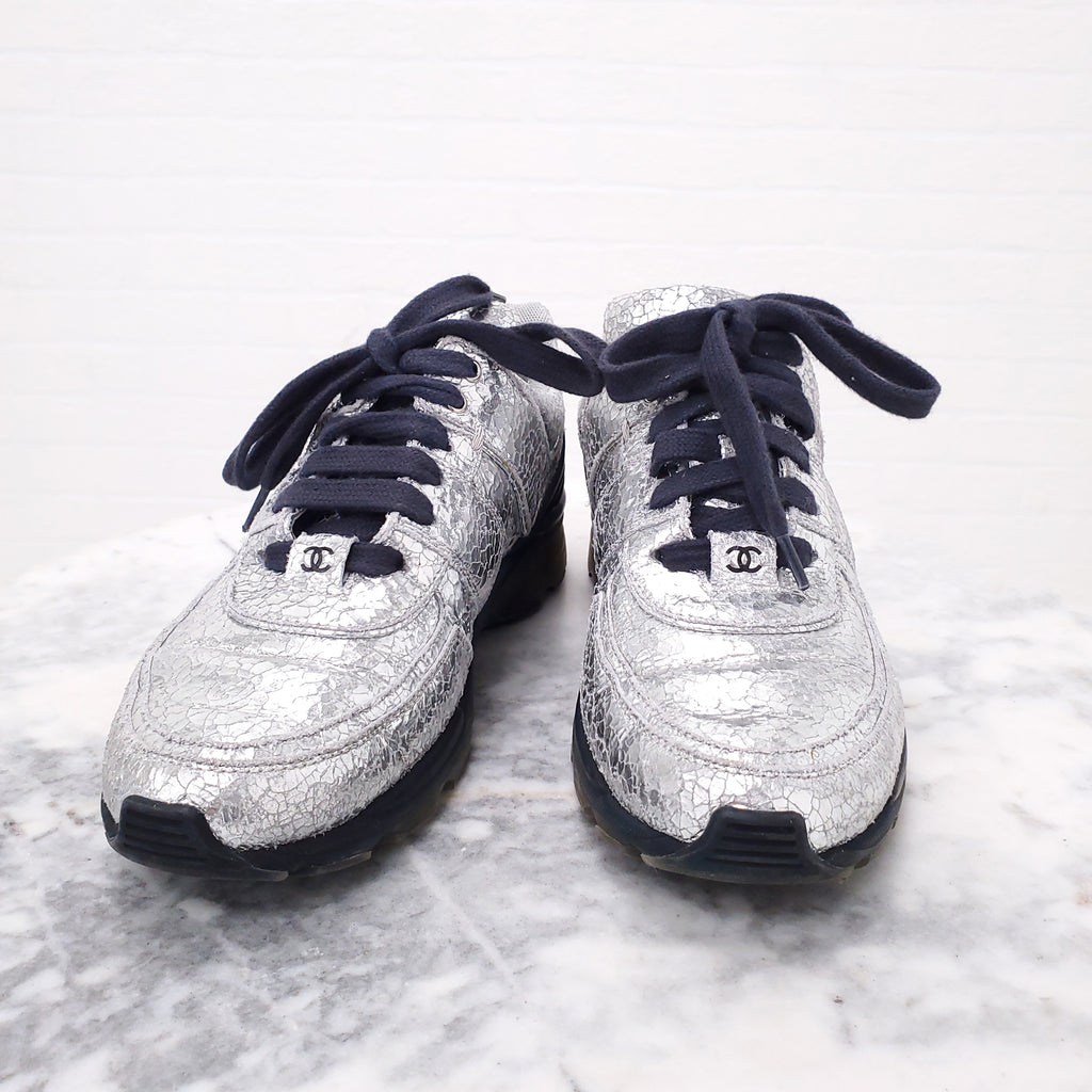 CHANEL SILVER SNEAKERS - SIZE 37.5