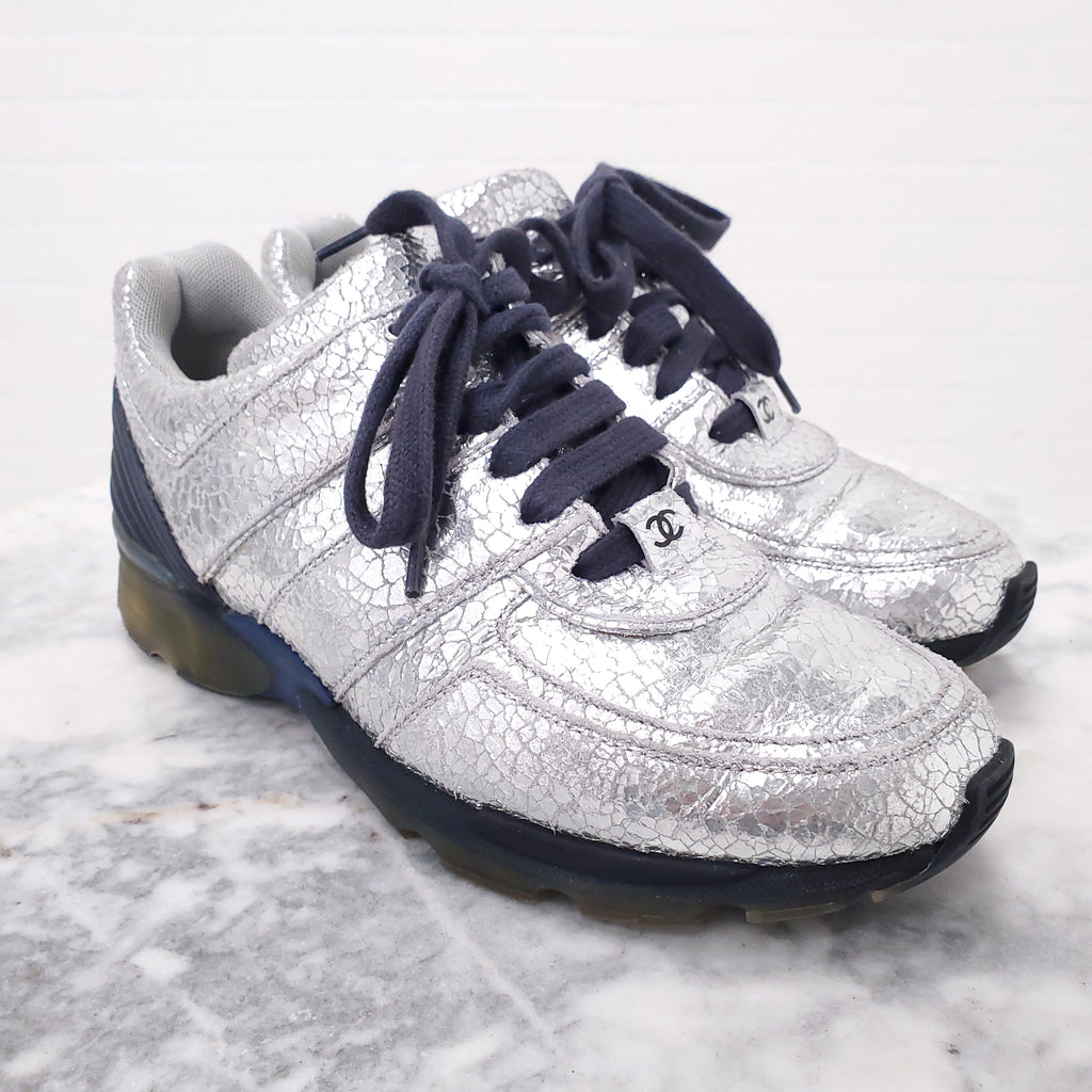 CHANEL SILVER SNEAKERS - SIZE 37.5