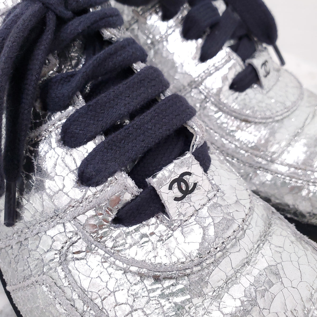 CHANEL SILVER SNEAKERS - SIZE 37.5