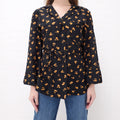 GANNI BLACK FLORAL PRINTED BLOUSE - SIZE 36