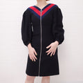 GUCCI BLACK ZIPPER DRESS WITH RED & BLUE STRIPE COLLAR - SIZE 36