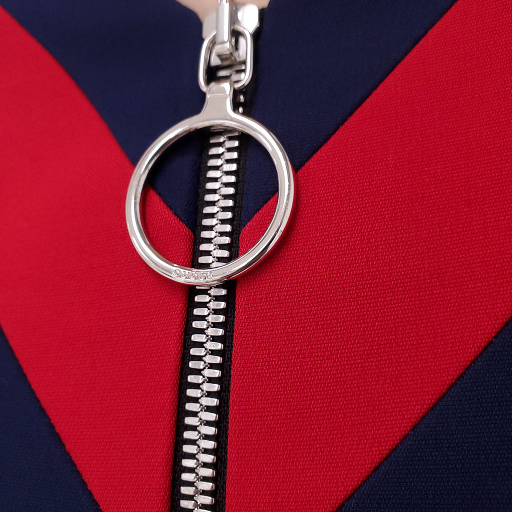GUCCI BLACK ZIPPER DRESS WITH RED & BLUE STRIPE COLLAR - SIZE 36