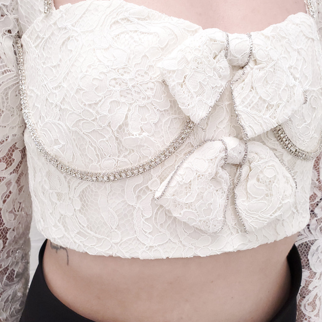 SELF PORTRAIT LACE BUSTIER WITH CRYSTAL DETAILS - SIZE 8