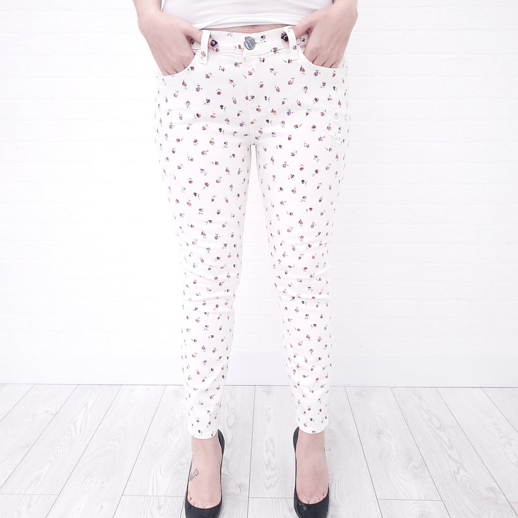 CURRENT/ELLIOTT FLORAL WHITE DENIM JEANS - SIZE 30