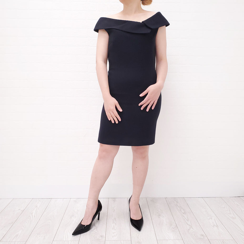 CHRISTIAN DIOR BLACK OFF THE SHOULDER DRESS - SIZE 40