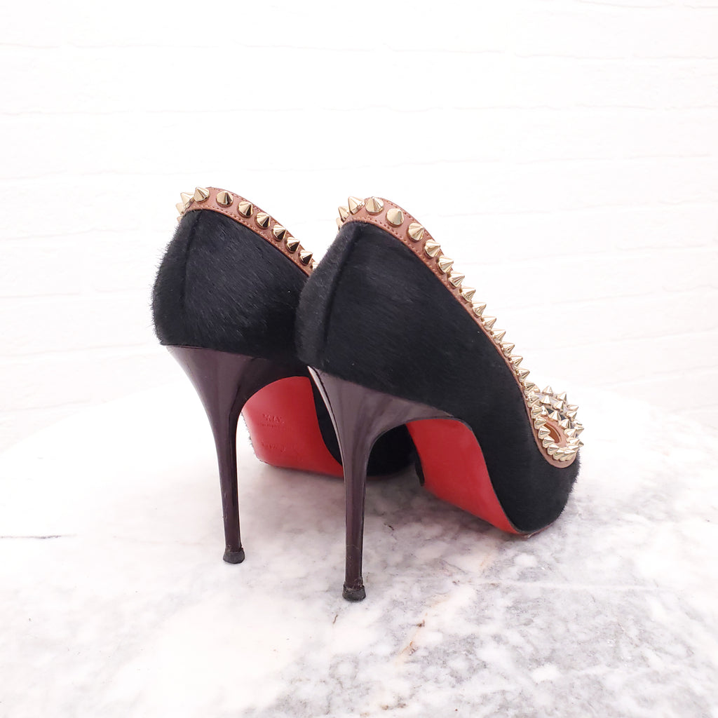 CHRISTIAN LOUBOUTIN POINY HAIR HEELS WITH SPIKES - SIZE 37.5