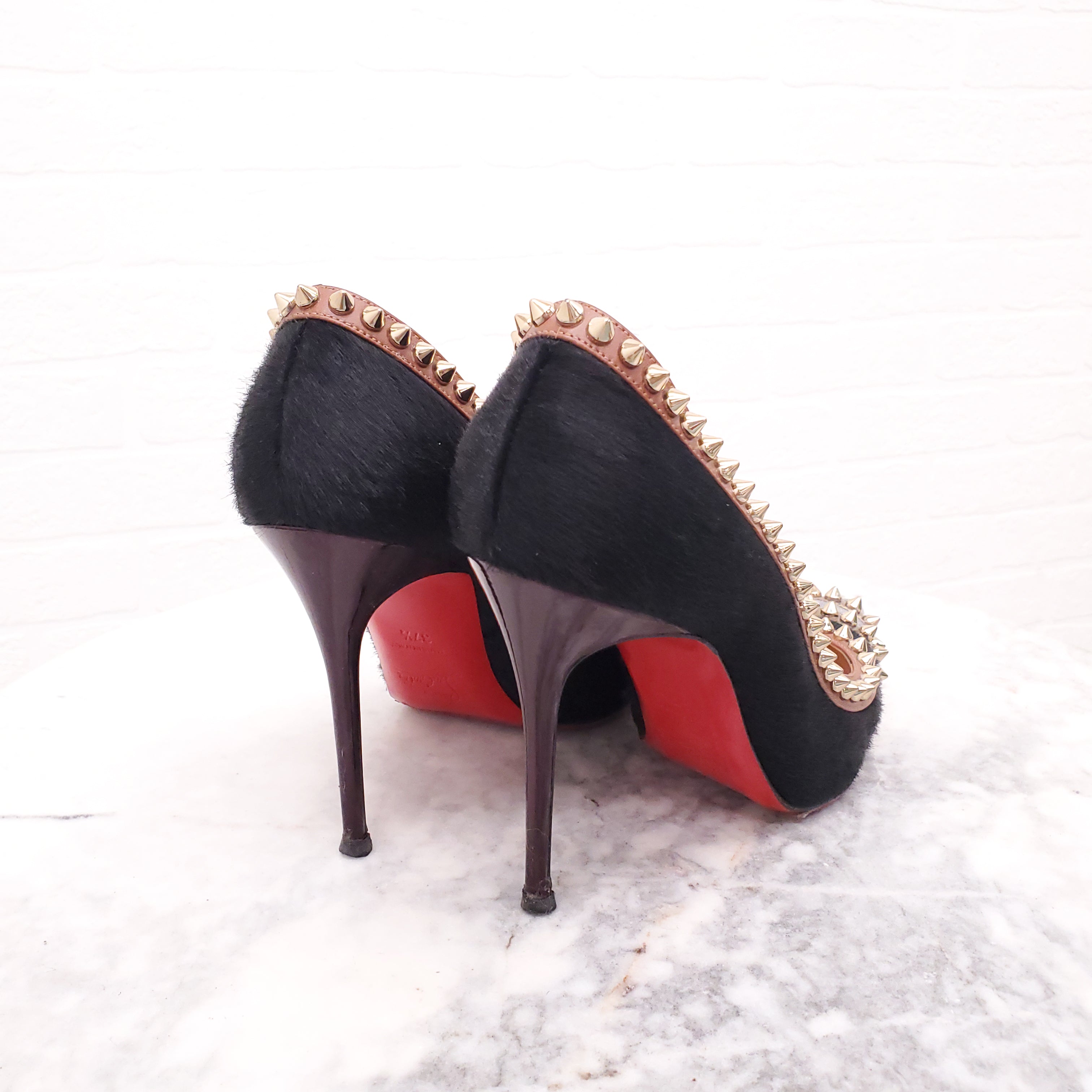 CHRISTIAN LOUBOUTIN POINY HAIR HEELS WITH SPIKES - SIZE 37.5
