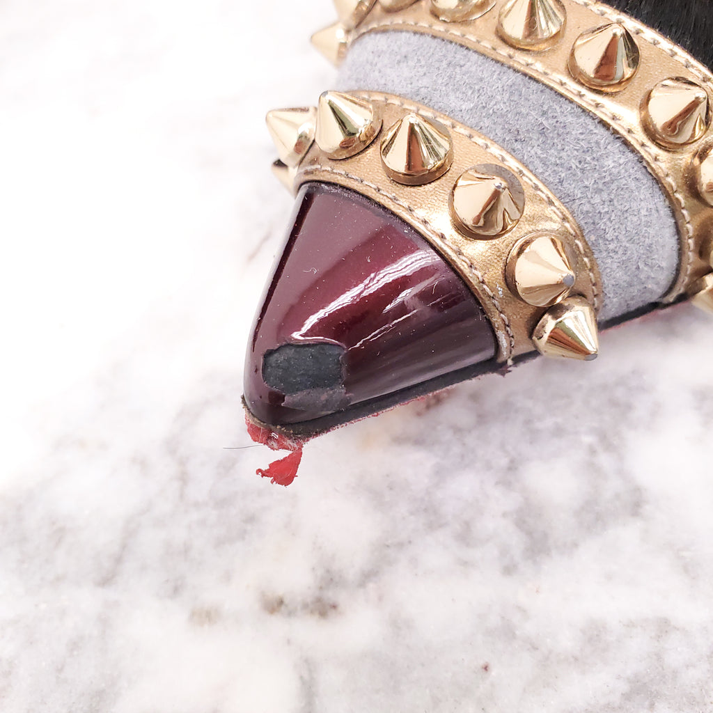 CHRISTIAN LOUBOUTIN POINY HAIR HEELS WITH SPIKES - SIZE 37.5