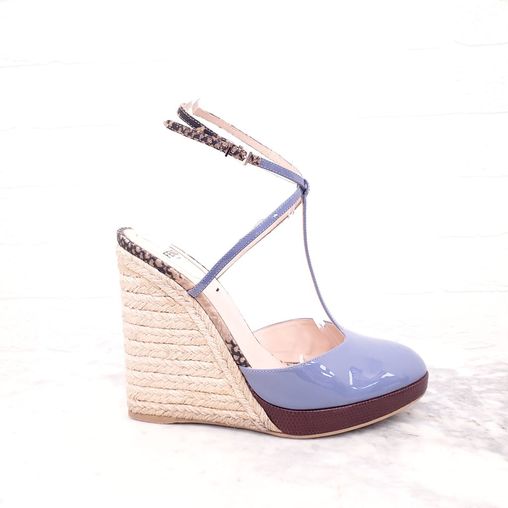 FENDI LAVENDER PATENT PLATFORM SANDALS - SIZE 38