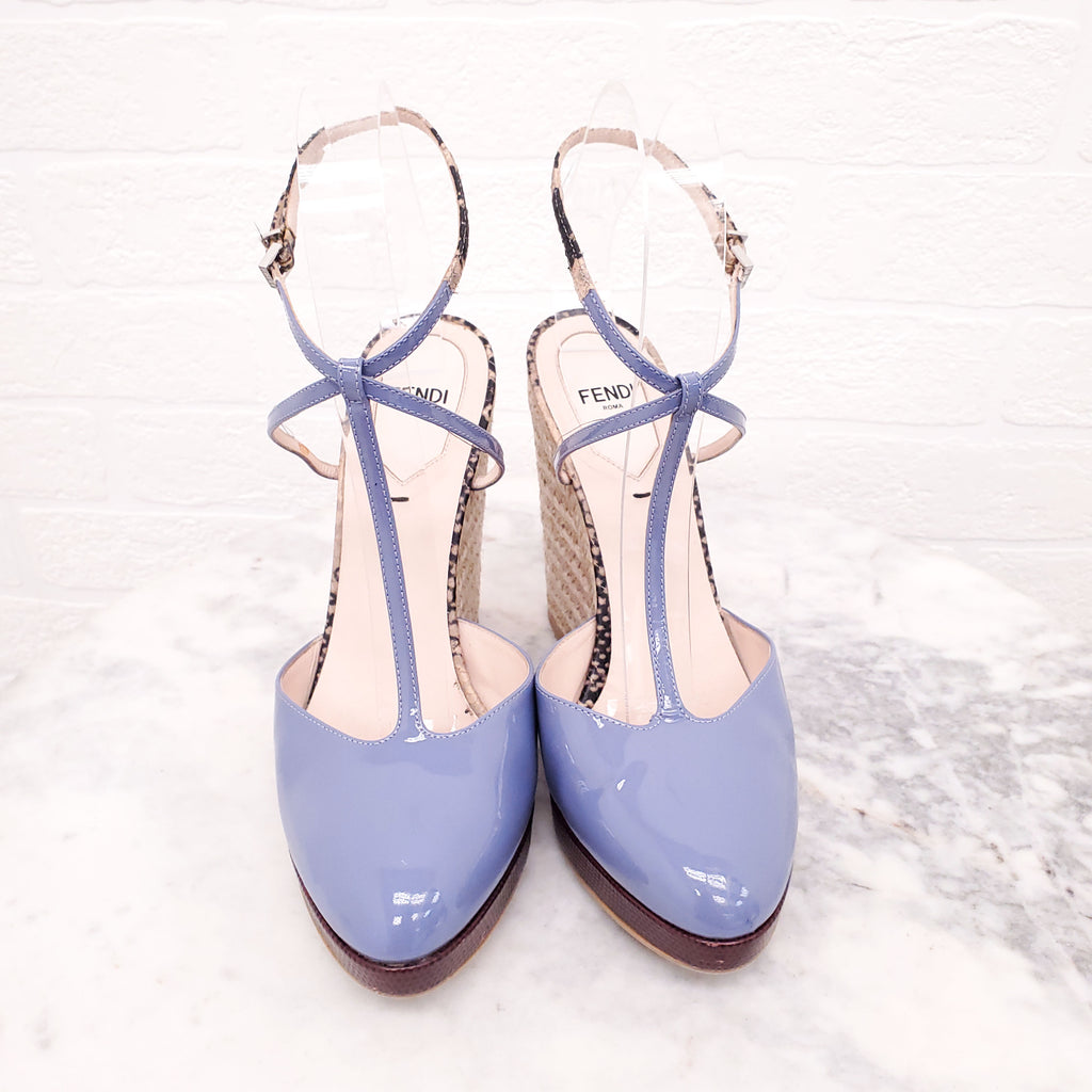 FENDI LAVENDER PATENT PLATFORM SANDALS - SIZE 38