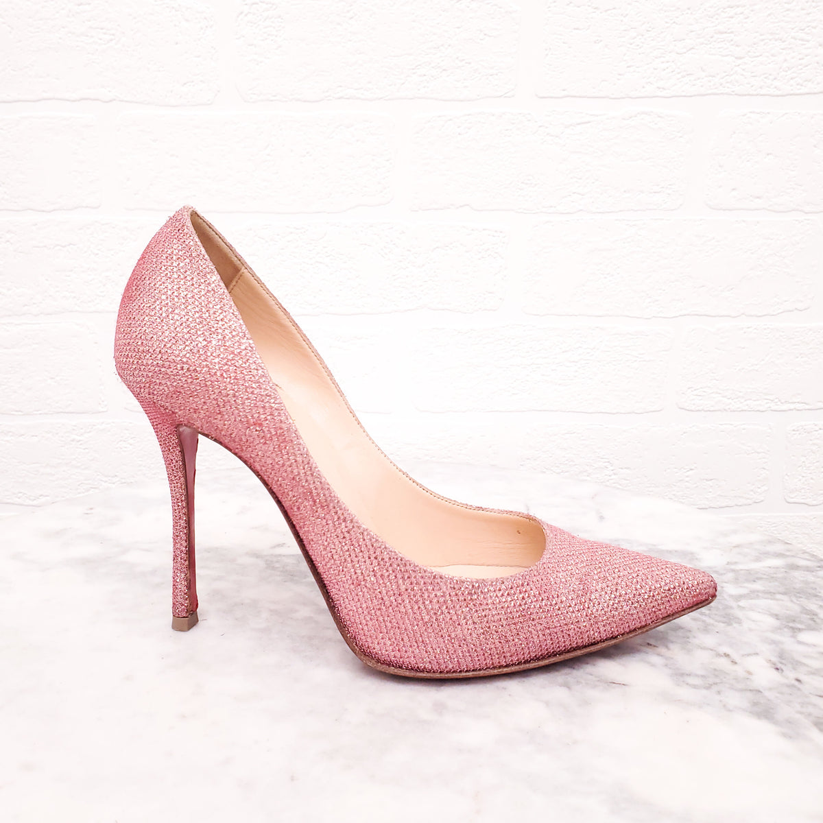 CHRISTIAN LOUBOUTIN PINK METALLIC HEELS - SIZE 37.5