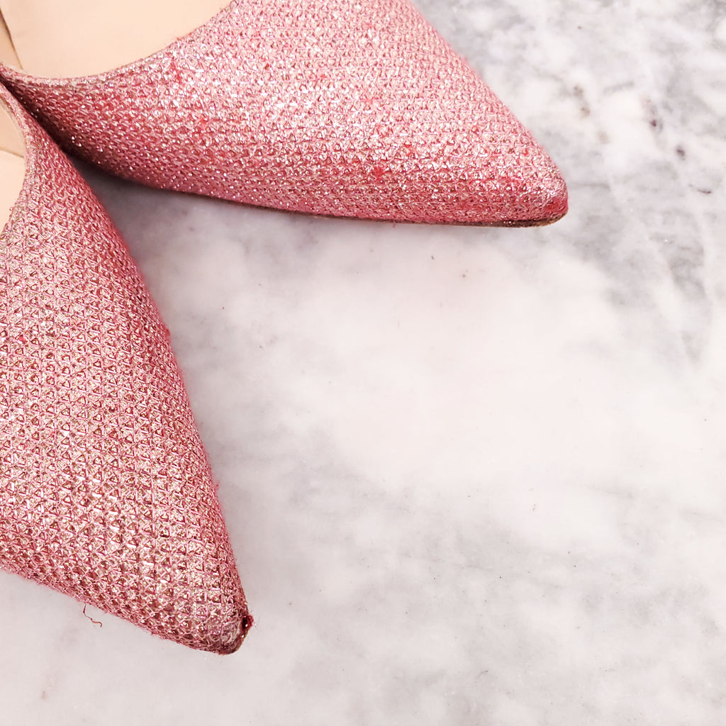 CHRISTIAN LOUBOUTIN PINK METALLIC HEELS - SIZE 37.5