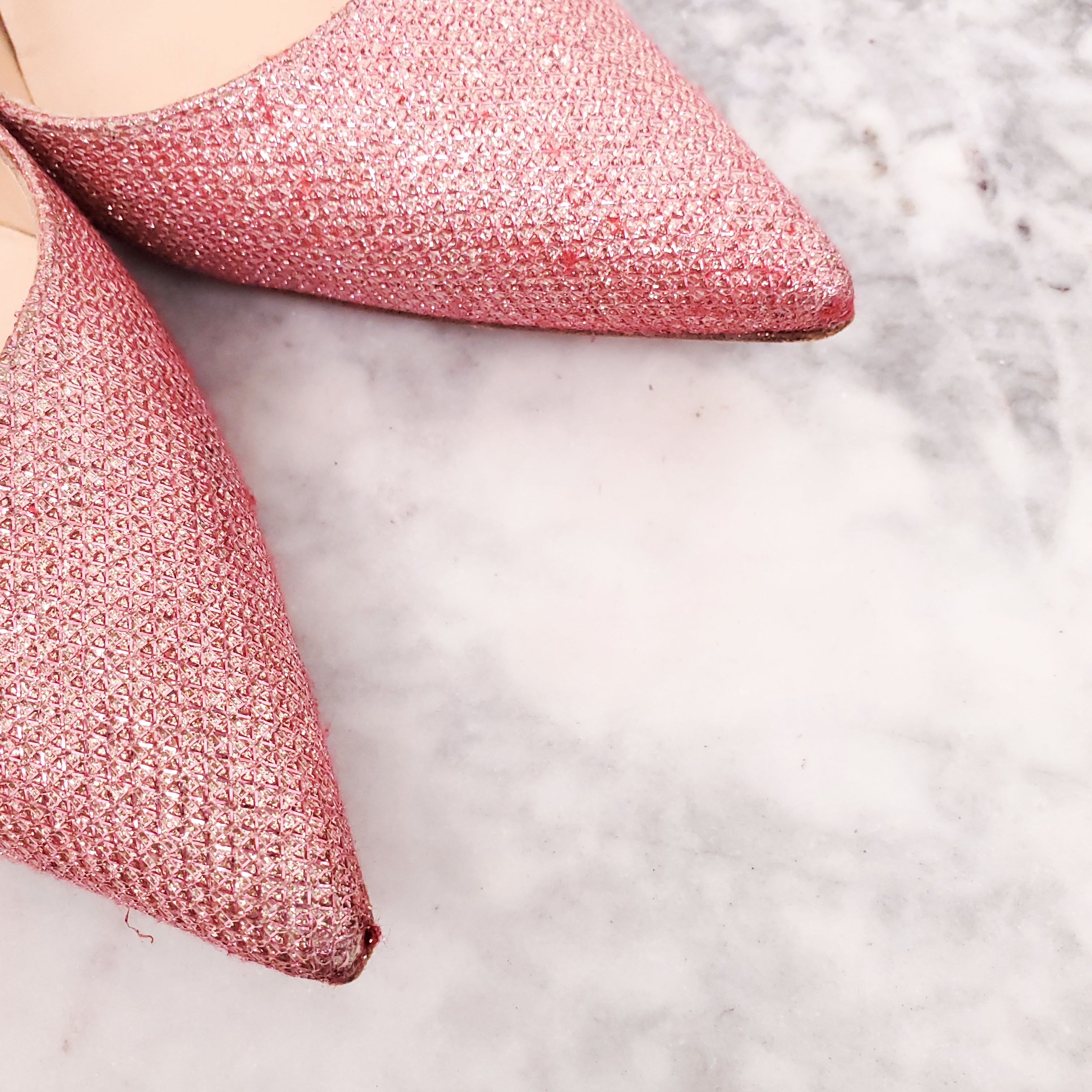 CHRISTIAN LOUBOUTIN PINK METALLIC HEELS - SIZE 37.5