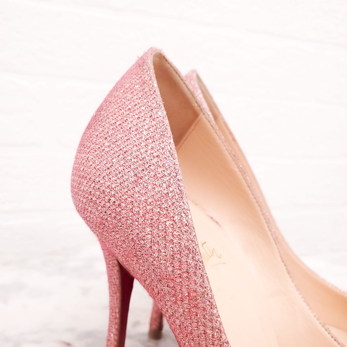 CHRISTIAN LOUBOUTIN PINK METALLIC HEELS - SIZE 37.5