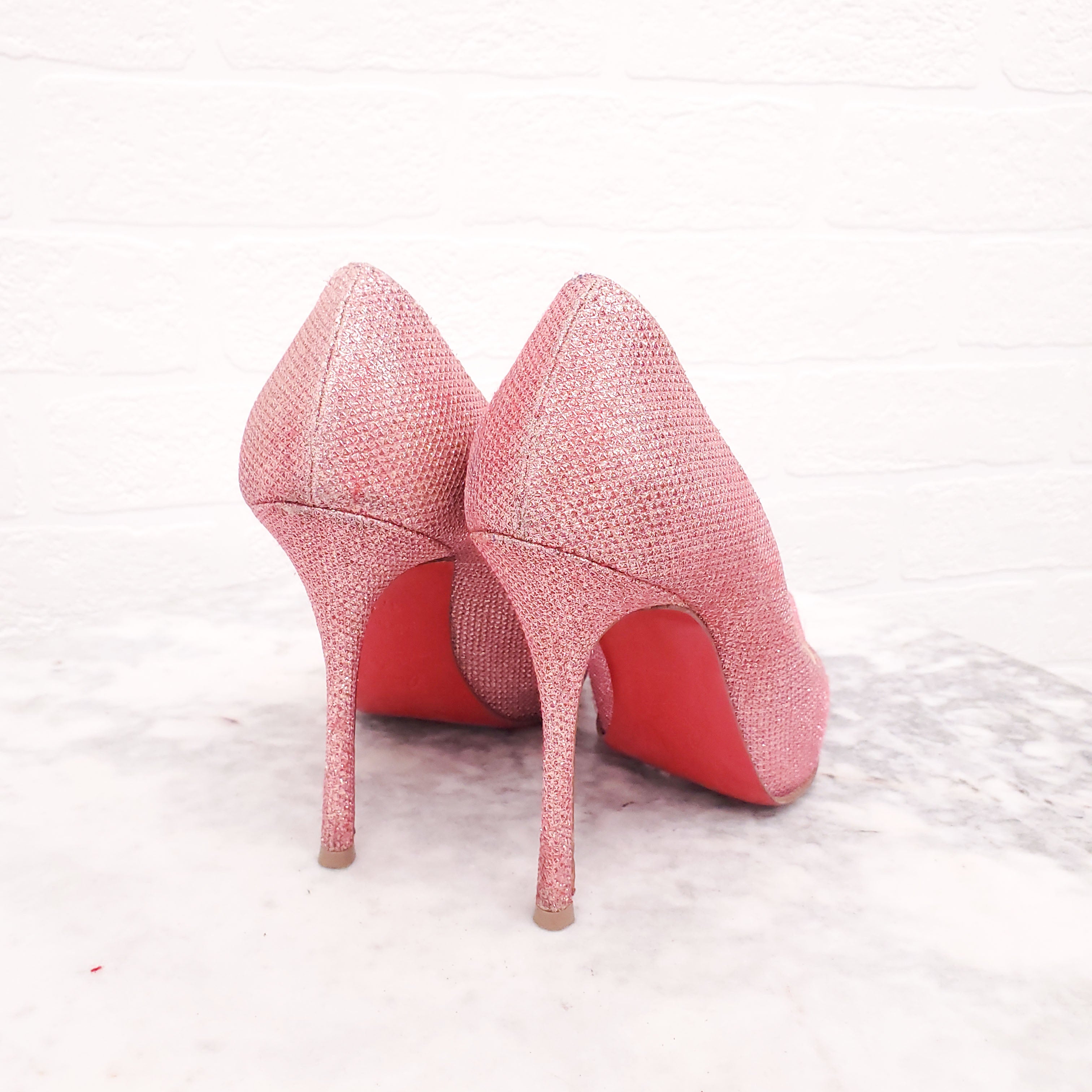 CHRISTIAN LOUBOUTIN PINK METALLIC HEELS - SIZE 37.5