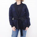 RTA BLACK AND NAVY LEOPARD WRAP CARDIGAN - SIZE M