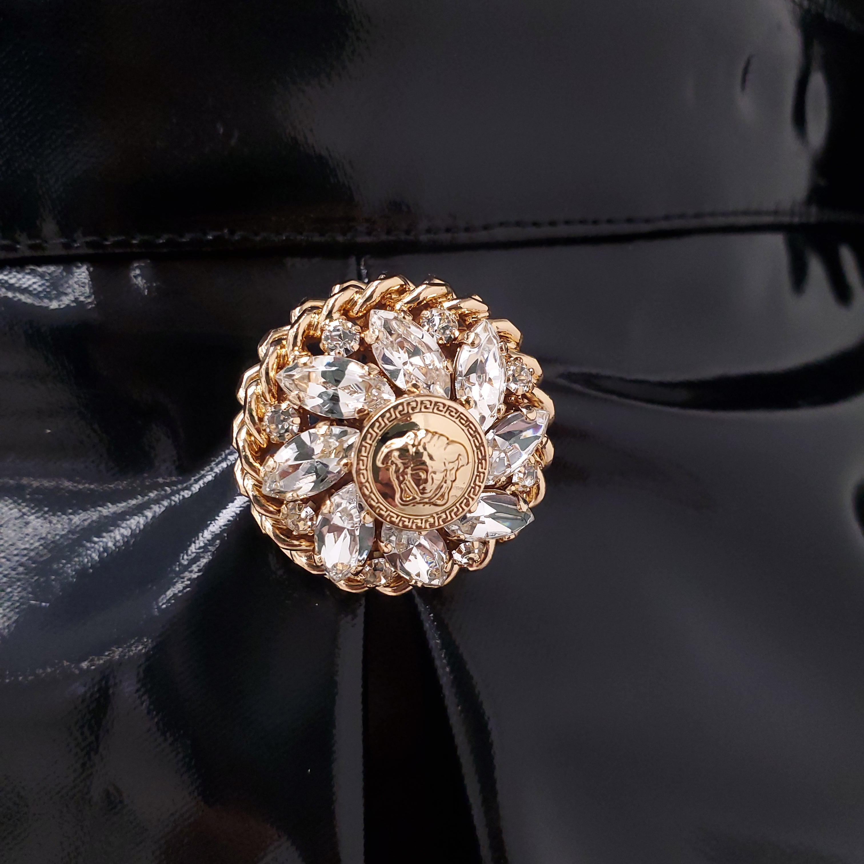 VERSACE PATENT SKIRT WITH CRYSTAL BUTTONS - SIZE 42