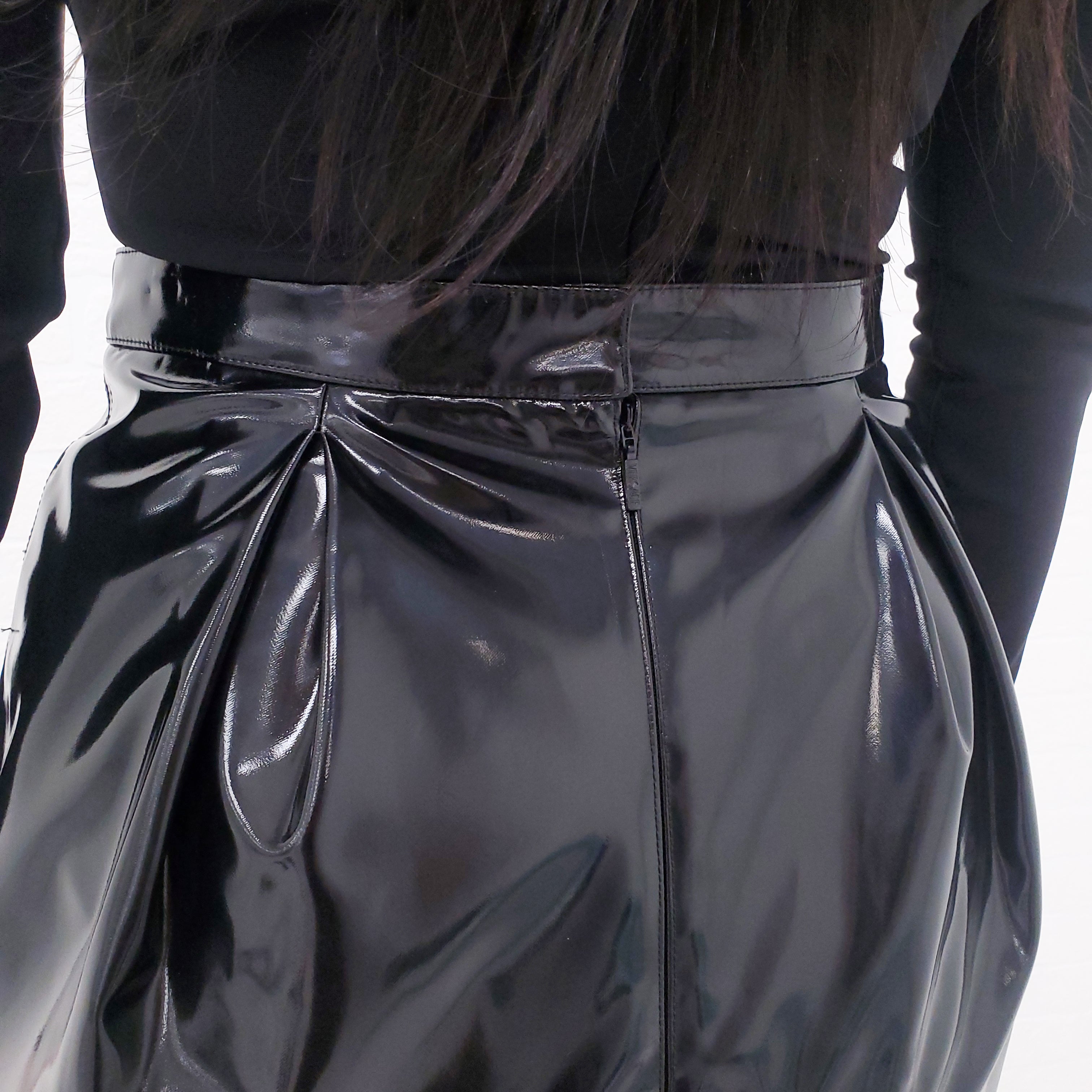 VERSACE PATENT SKIRT WITH CRYSTAL BUTTONS - SIZE 42