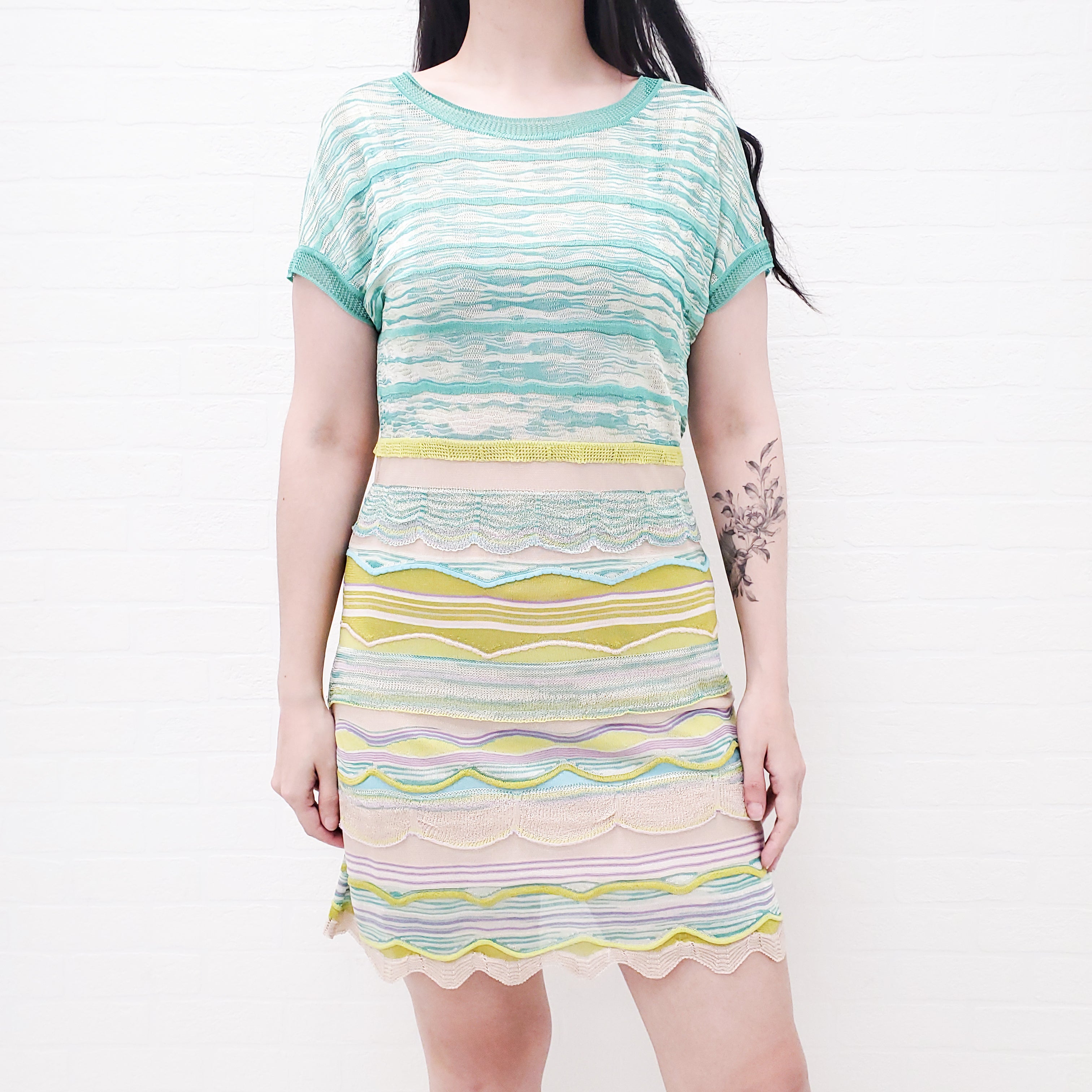 MISSONI GREEN AND PURPLE KNIT DRESS - SIZE 44