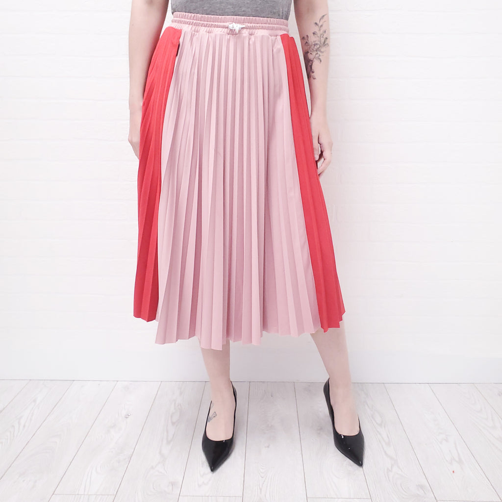 MONCLER PINK AND RED PLEATED SKIRT - SIZE 42
