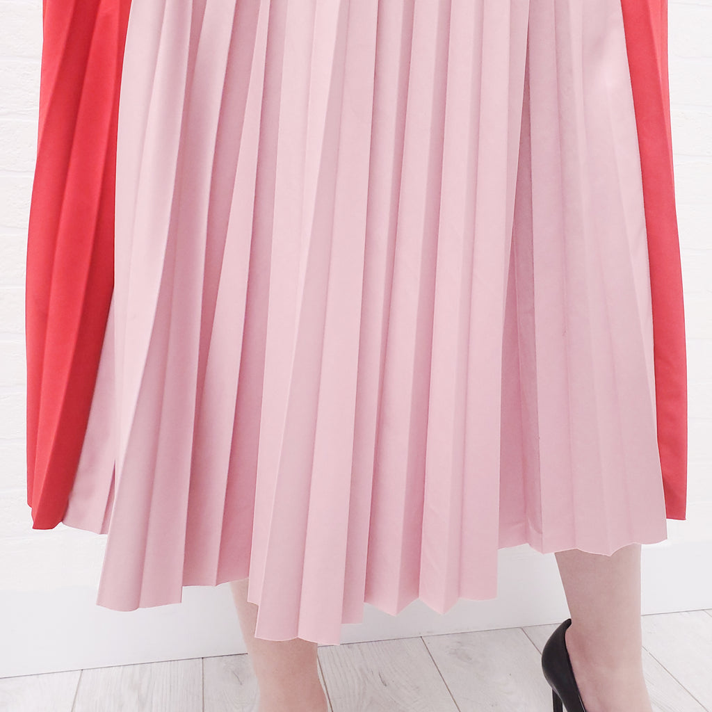 MONCLER PINK AND RED PLEATED SKIRT - SIZE 42