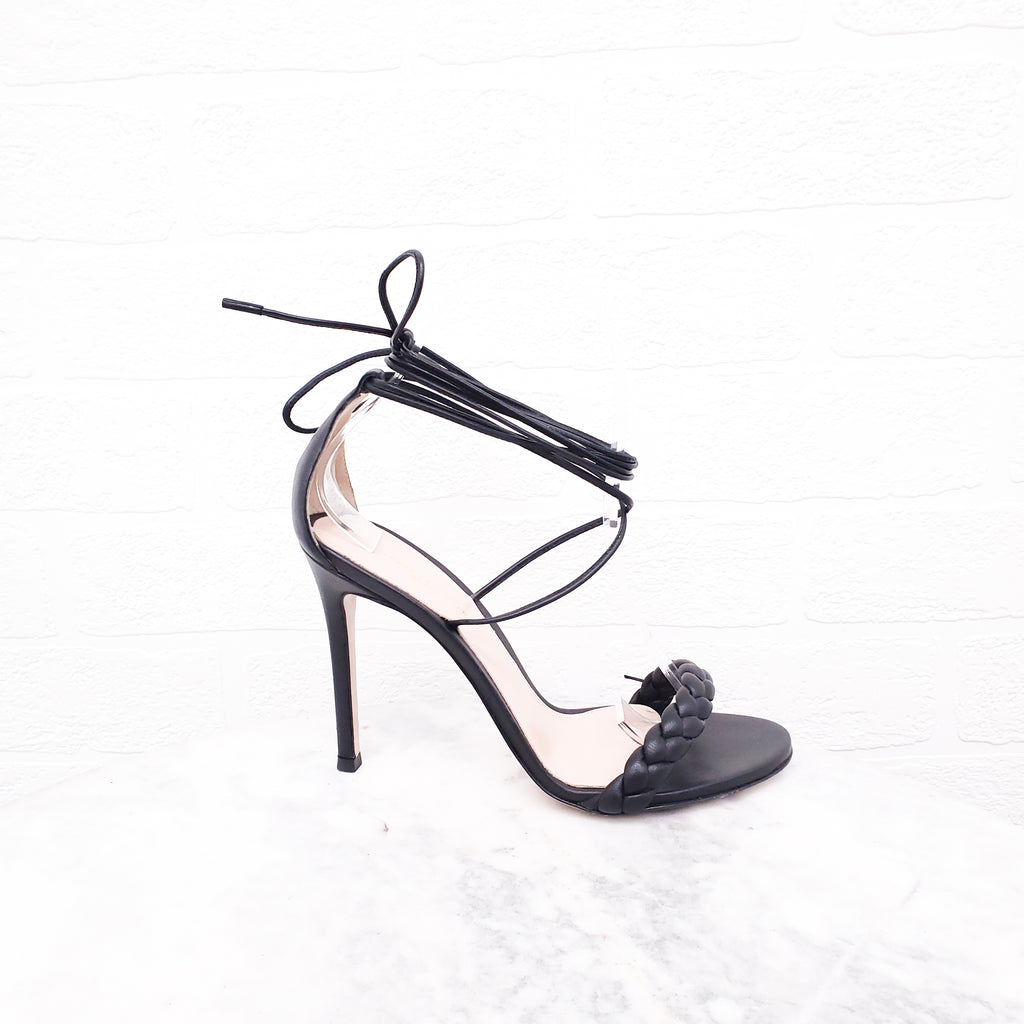 GIANVITO ROSSI BLACK BRAIDED HEELS - SIZE 36.5