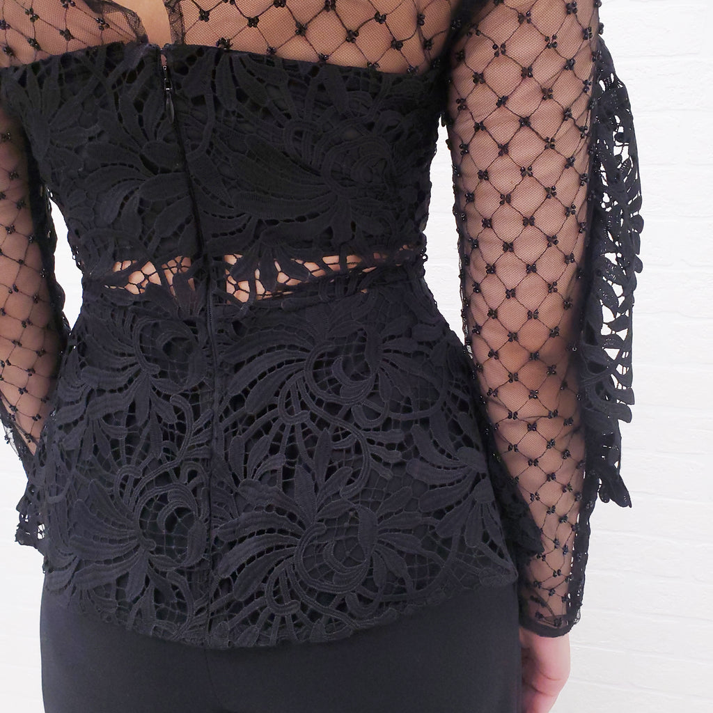 SELF-PORTRAIT SHEER BLOUSE WITH BEADING - SIZE 0