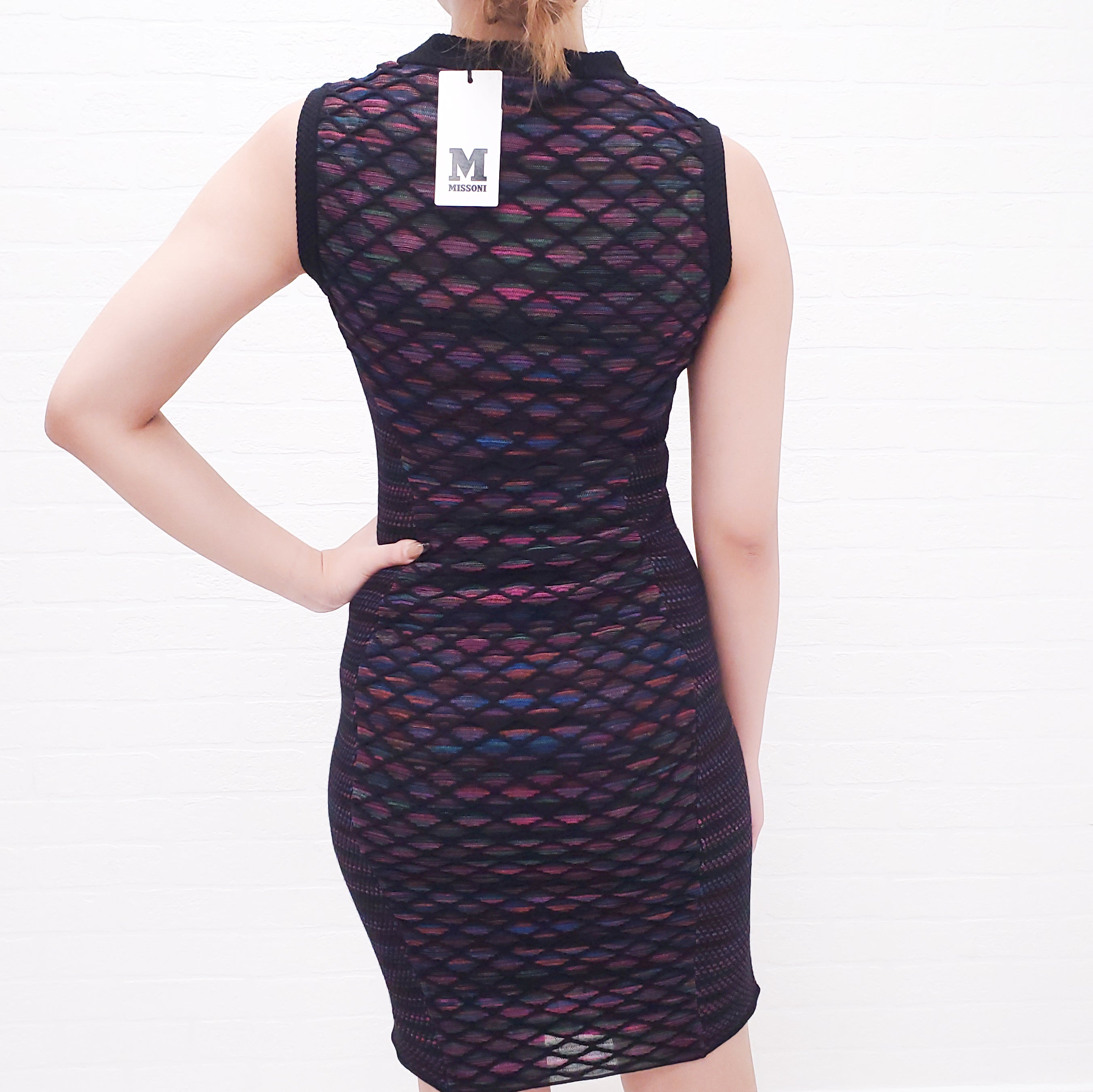 M MISSONI MULTICOLOUR DIAMOND PATTERNED DRESS - SIZE 40