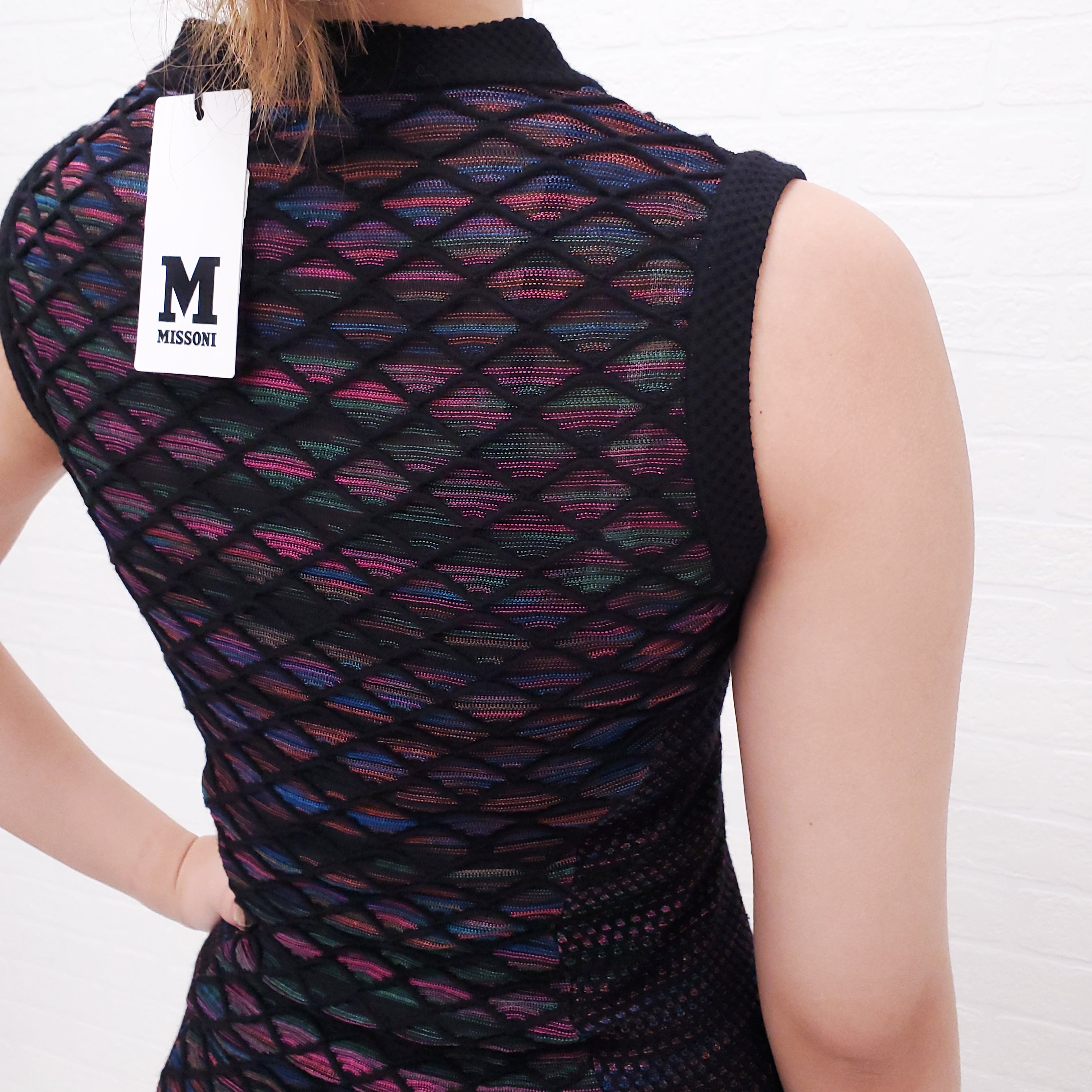 M MISSONI MULTICOLOUR DIAMOND PATTERNED DRESS - SIZE 40