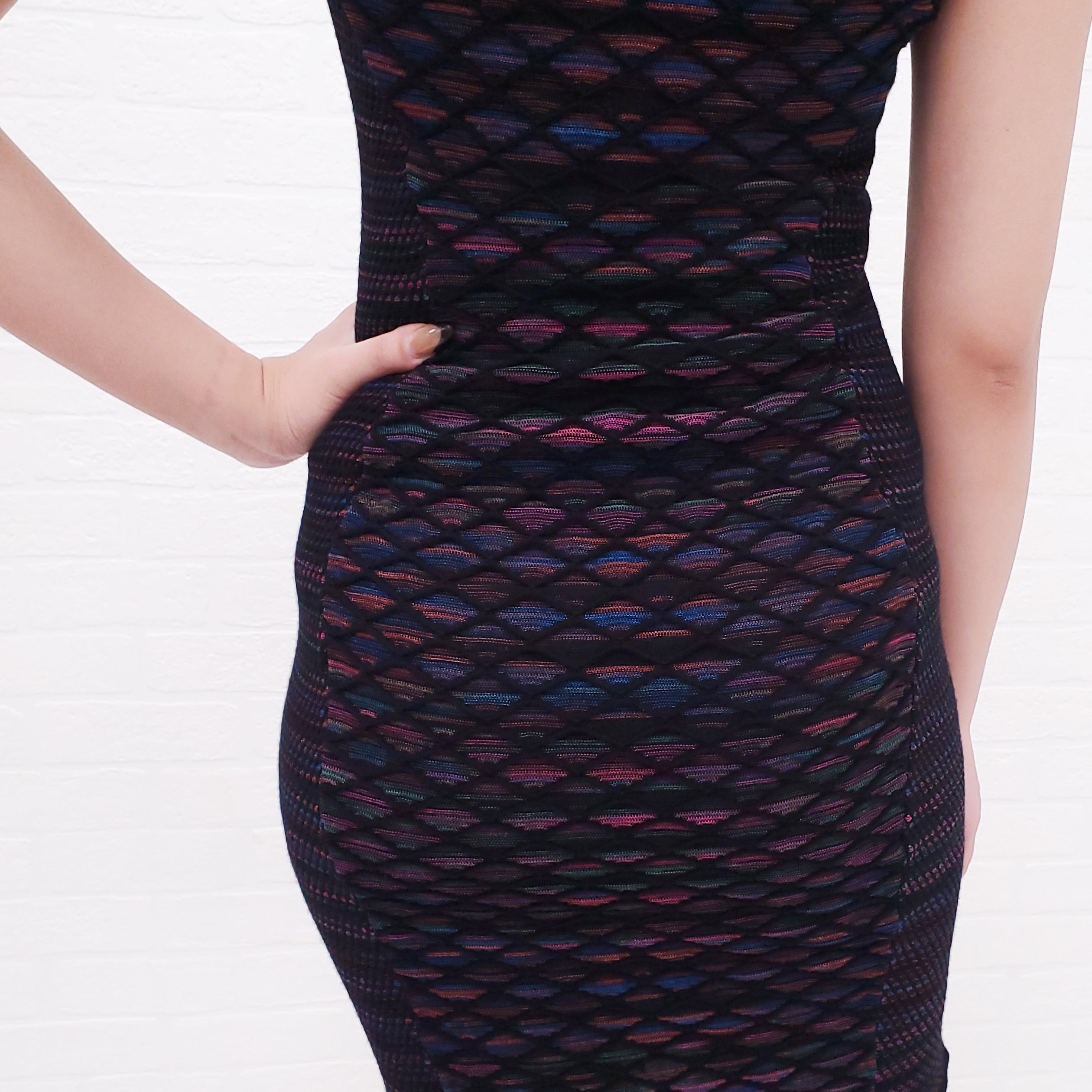 M MISSONI MULTICOLOUR DIAMOND PATTERNED DRESS - SIZE 40