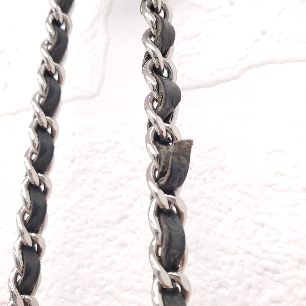 CHANEL KAKI HALF CRESCENT INTERLOCKING CC WALLET ON CHAIN