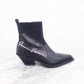 VERSACE BLACK LEATHER LOGO COWBOY BOOTS - SIZE 35