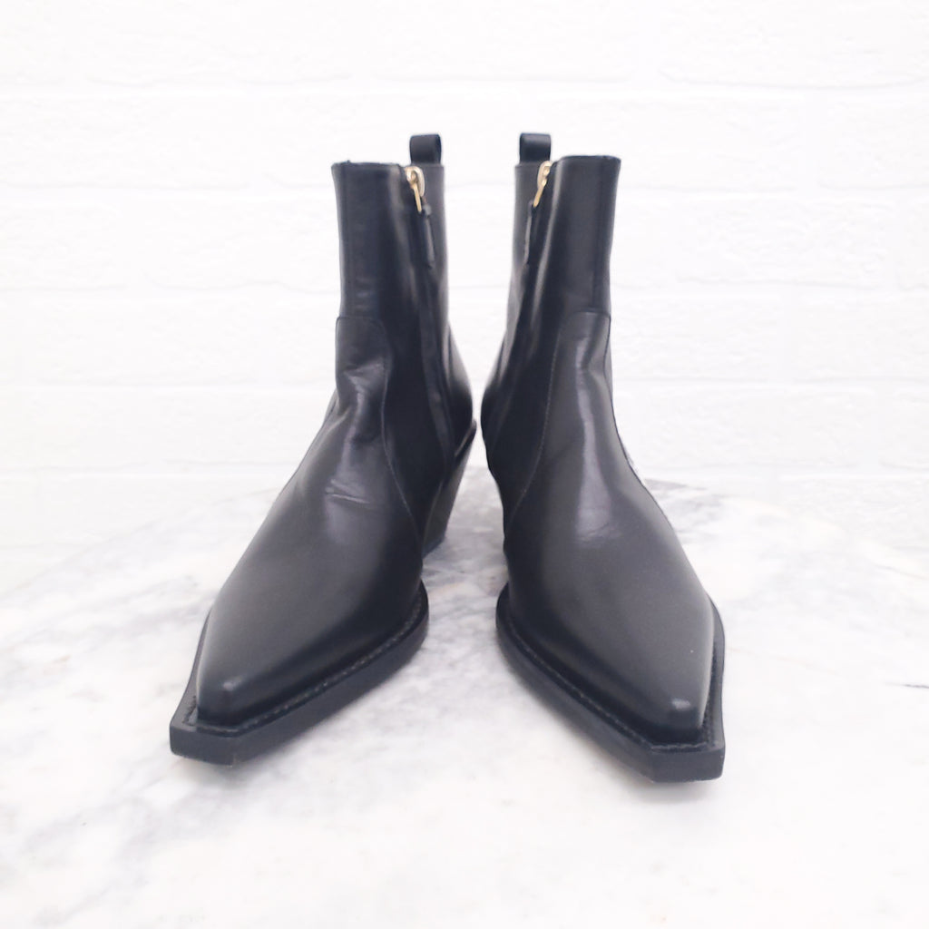 VERSACE BLACK LEATHER LOGO COWBOY BOOTS - SIZE 35