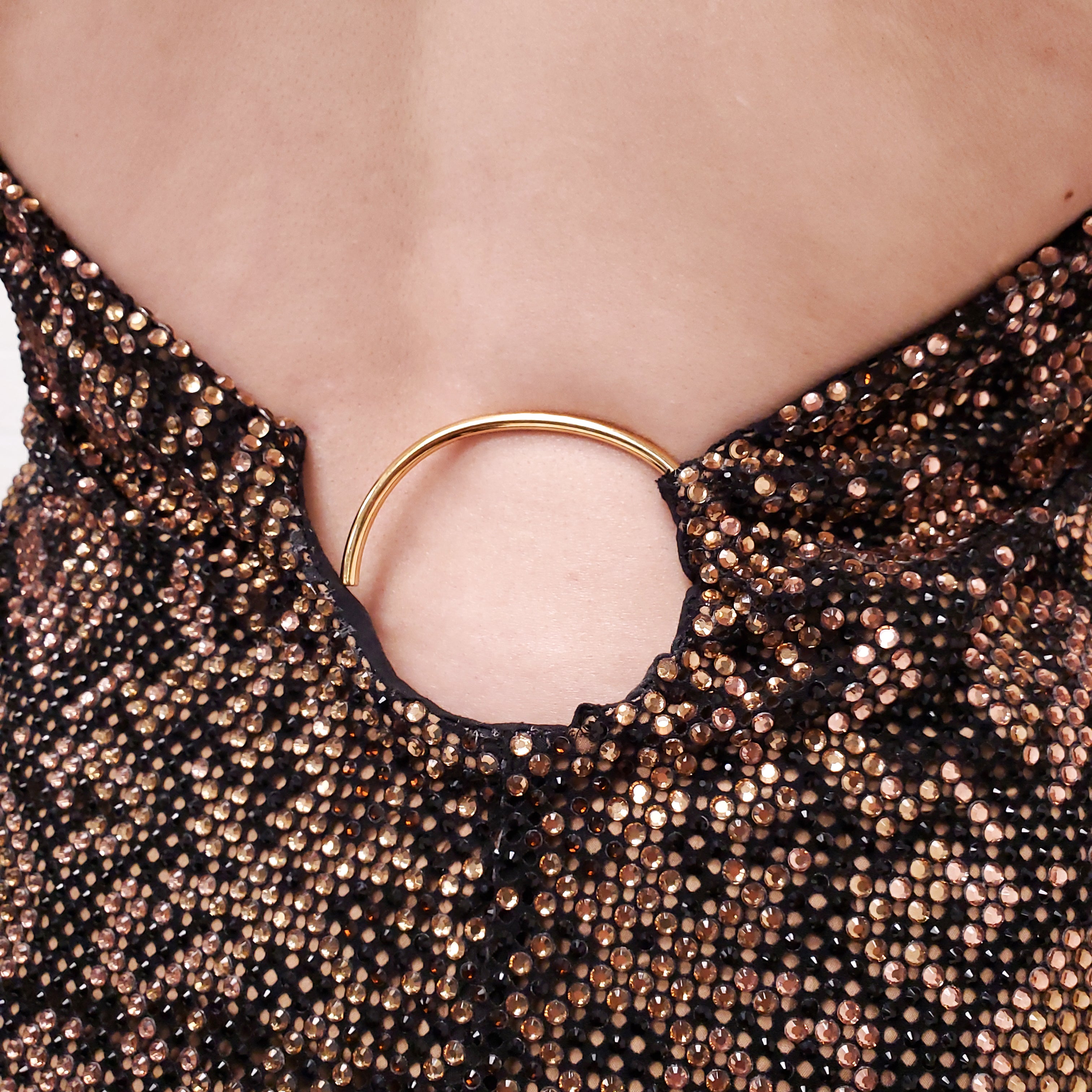 VERSACE BLACK AND BROWN PYHTON PRINT CRYSTAL EVENING DRESS - SIZE 40