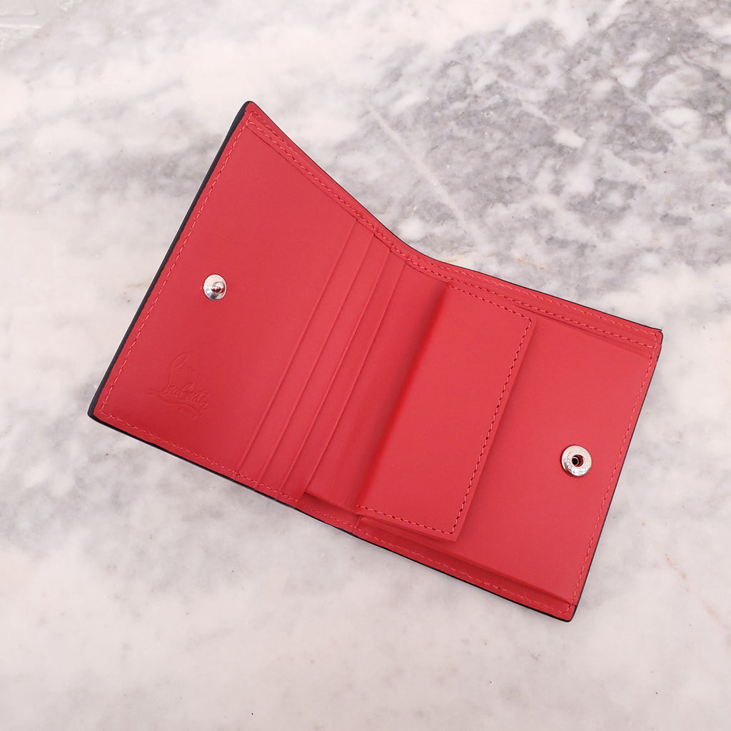 CHRISTIAN LOUBOUTIN BEIGE SPIKE COMPACT WALLET