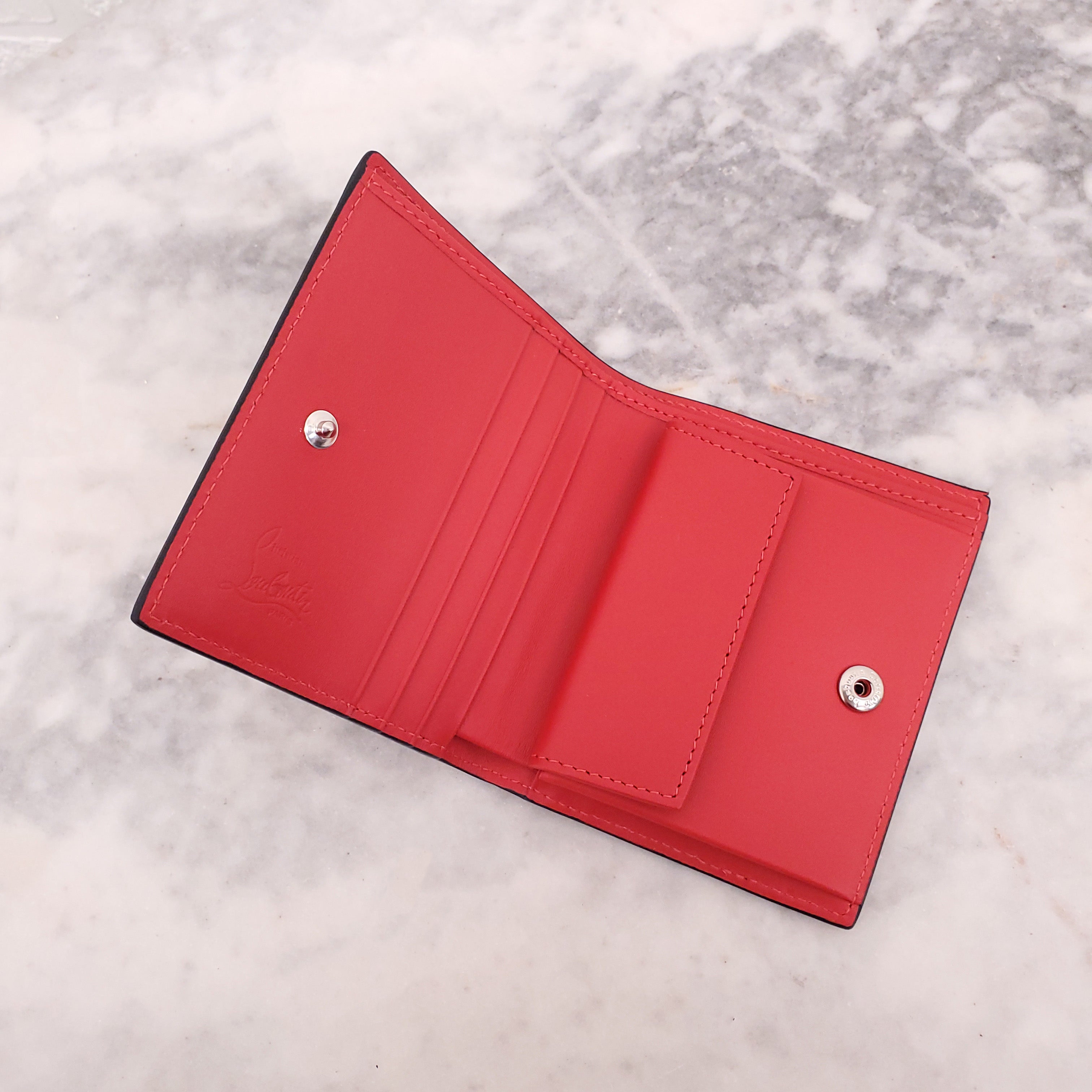 CHRISTIAN LOUBOUTIN BEIGE SPIKE COMPACT WALLET