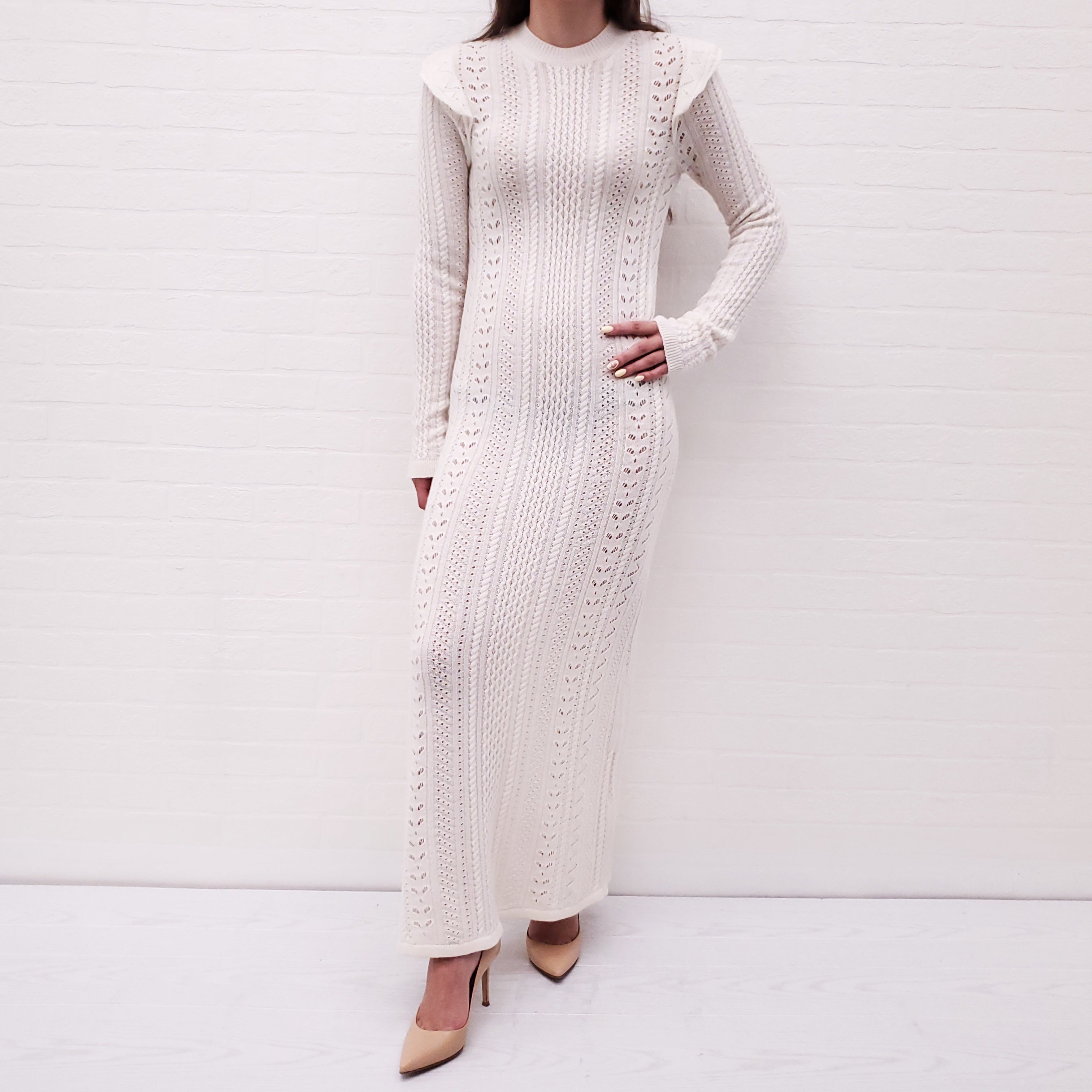 CHLOÉ CREAM LONG SLEEVE KNIT DRESS - SIZE S