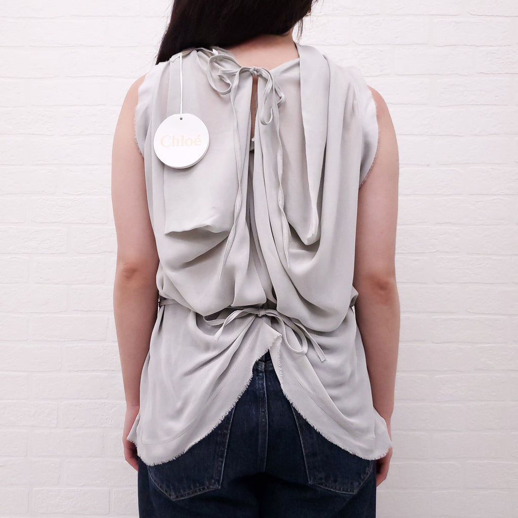 CHLOÉ GREY SILK TANK TOP WITH TIES - SIZE 38